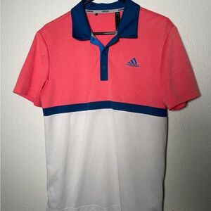Adidas Men's Golf Pink, Blue and White Polo Shirt